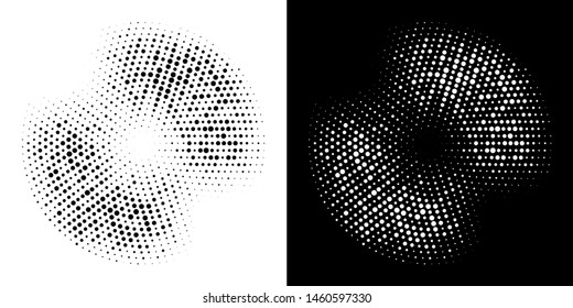 Halftone Circle Frame Dotted Background Set. Round Border Icon Using Halftone Random Circle Dots Raster Texture. Grunge Circular Stain. 