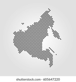 Halftone Dot Map Of Far Eastern Federal District Of Russia