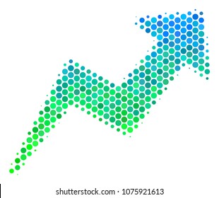 Halftone dot Trend icon. Icon in green and blue color tones on a white background. Raster collage of trend icon done of spheric dots.