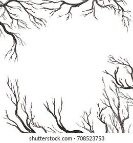 Halloween Abstract Background With Tree Branches, Illustration.