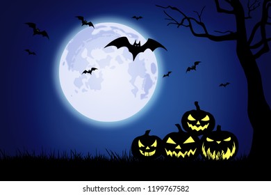 Background Halloween Halloween Pumpkins Under Moonlight Stock Vector ...