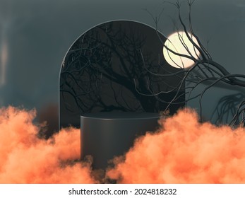 Halloween Background With Product Stand. 3d Rendering.