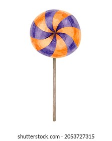 Halloween Cake Pop, Candy. Watercolor Illustration Isolated On White. 