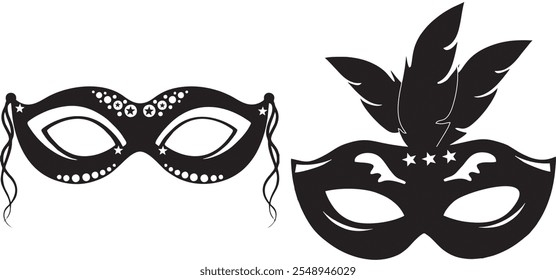 Halloween or Carnival masks. Black icons of masquerade masks, for party, parade and carnival, for Mardi Gras. Can be used as symbol in poster, banner, sticker or flyer on media and web. - Powered by Shutterstock