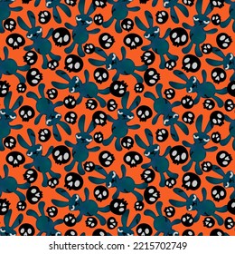 Halloween cartoon evil rabbit seamless toys doodle   skulls pattern for wrapping paper   fabrics   linens   packaging   gifts box   kids clothes print 