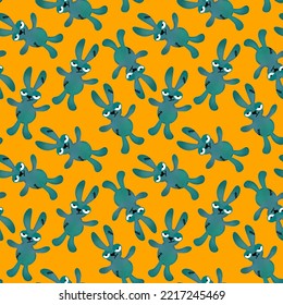 Halloween cartoon evil rabbit seamless toys doodle pattern for wrapping paper   fabrics   linens   packaging   gifts box   kids clothes print 
