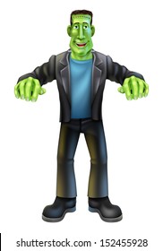 A Halloween Cartoon Frankenstein Monster Character Standing With His Arms Out In Classic Horror Movie Pose