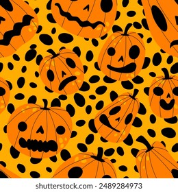 Halloween cartoon seamless pumpkins pattern for wrapping paper and fabrics and linens and kids clothes print and party accessories  - Powered by Shutterstock