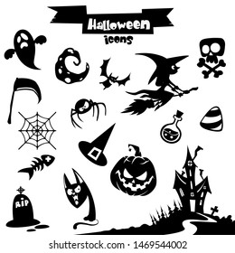 Black Silhouette Halloween Vector Elements Icons Stock Vector (Royalty ...