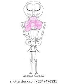 halloween cartoon skeleton holding