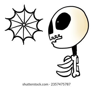 Halloween cartoon skeleton and