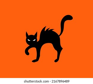 Halloween Cat Flat Illustration. Scared Angry Cat - Illustration, Silhouette. Pet Wool On End. Black Cat Isolate