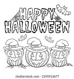 Halloween Coloring Page For Kids With A Pumpkin. It's On White Backgound. Print Able For Hobby Or Kids Activity.