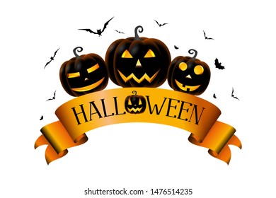 Halloween Concept With A Ribbon, Pumpkins (Jack O Lanterns)