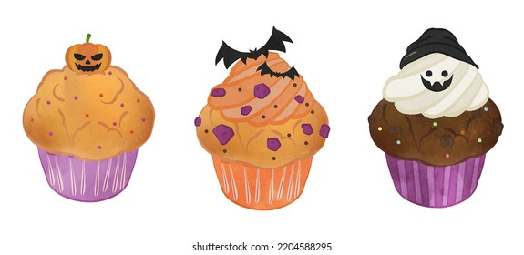 Halloween Cute Muffin Illustration Set