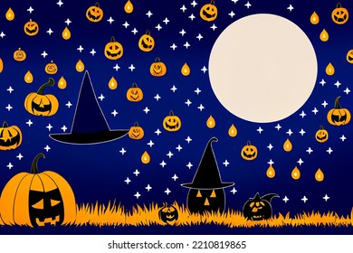 Halloween drawing and pumpkins  witch hat   stars  for texture colorful background
