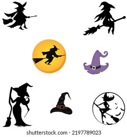 Halloween Flying Witches And Witch Hats Set