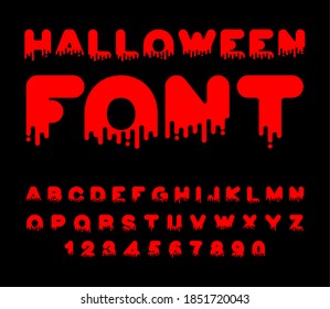 Halloween Font Blood. Red liquid letter. Terrible alphabet. Horror ABC