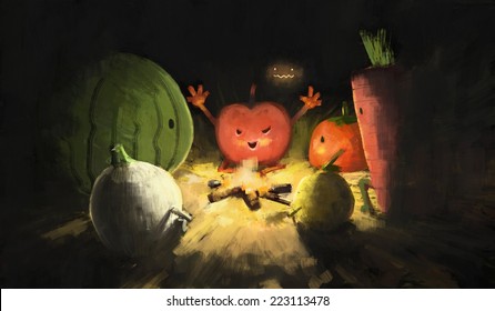 Halloween fruits, Digital painting