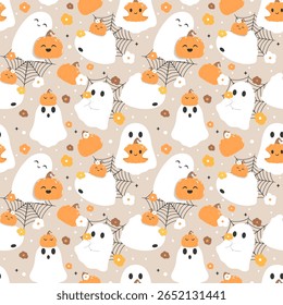 Halloween ghost pumpkin seamless pattern