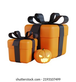 Halloween Gift Box With Pumpkin 3d Illustration