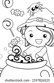 Halloween Girl Witch Coloring Pages A4 For Kids And Adult