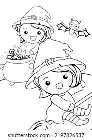 Halloween Girl Witch Coloring Pages A4 For Kids And Adult