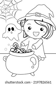 Halloween Girl Witch Coloring Pages A4 For Kids And Adult