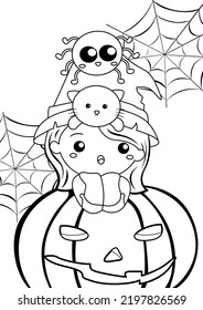 Halloween Girl Witch Coloring Pages A4 For Kids And Adult