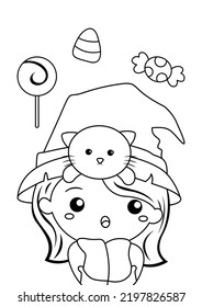 Halloween Girl Witch Coloring Pages A4 For Kids And Adult