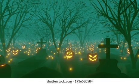 Halloween Grave Tree Background 3d Render