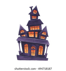 Halloween Hand-drawn Illustration. Cartoon Spooky House.