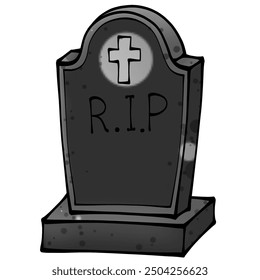 Halloween illustration of cartoon gravestone on white background