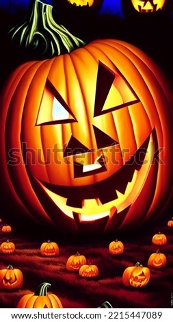 Similar – Image, Stock Photo Creepy carved Halloween pumpkin next to burning candle