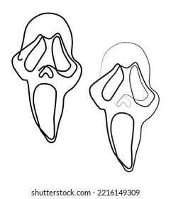 Halloween. Mask Scream, Scary Horror Movie Hero Mask. Continuous Line Drawing Illustration.