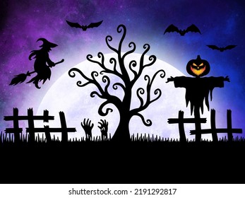 Halloween Moonlight Background Illustration Set Stock Illustration ...