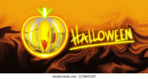 Halloween Neon Pumpkin For October Celebration And Children In Disguise