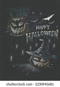 Halloween night color pencil for card  illustration  decoration 