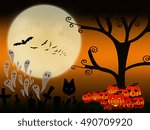 Halloween night with ghost and devil pumpkin