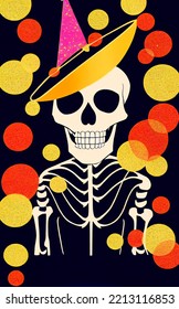 Halloween Poster, Smiling And Fun Skeleton, Black Humor