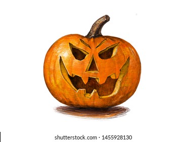 HALLOWEEN PUMPKIN COLOUR PENCIL DRAWING ON WHITE BACKGROUND