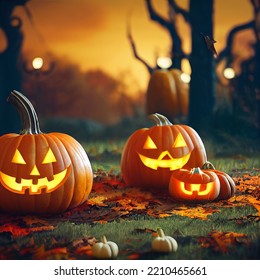 Halloween pumpkin decorations. Happy Halloween party background. 3d render - Powered by Shutterstock