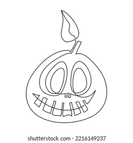 Halloween. A Pumpkin With A Grimace Face Carved Into It, A Frightening Mask. Continuous Line Drawing Illustration.