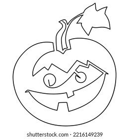 Halloween. A Pumpkin With A Grimace Face Carved Into It, A Frightening Mask. Continuous Line Drawing Illustration.