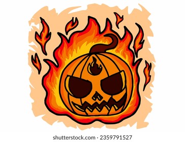 Halloween Pumpkin Head Cartoon Illustration Ford Design Sublimation