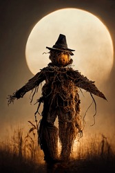 Halloween Scarecrow Infront Of A Full Moon