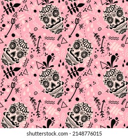 Halloween seamless skulls pattern for fabrics and textiles and packaging and gifts and cards and linens and kids and wrapping paper 