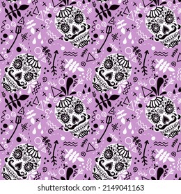 Halloween seamless skulls pattern for fabrics and textiles and packaging and gifts and cards and linens and kids and wrapping paper 