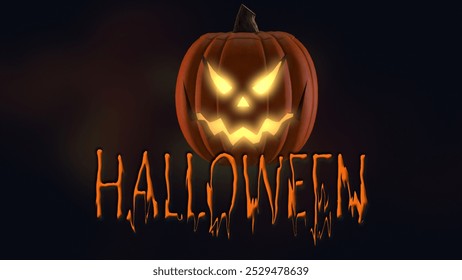 Halloween text effect style including a pumpkin 3d illustration