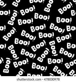 Halloween Tile Pattern With White Boo Text On Black Background